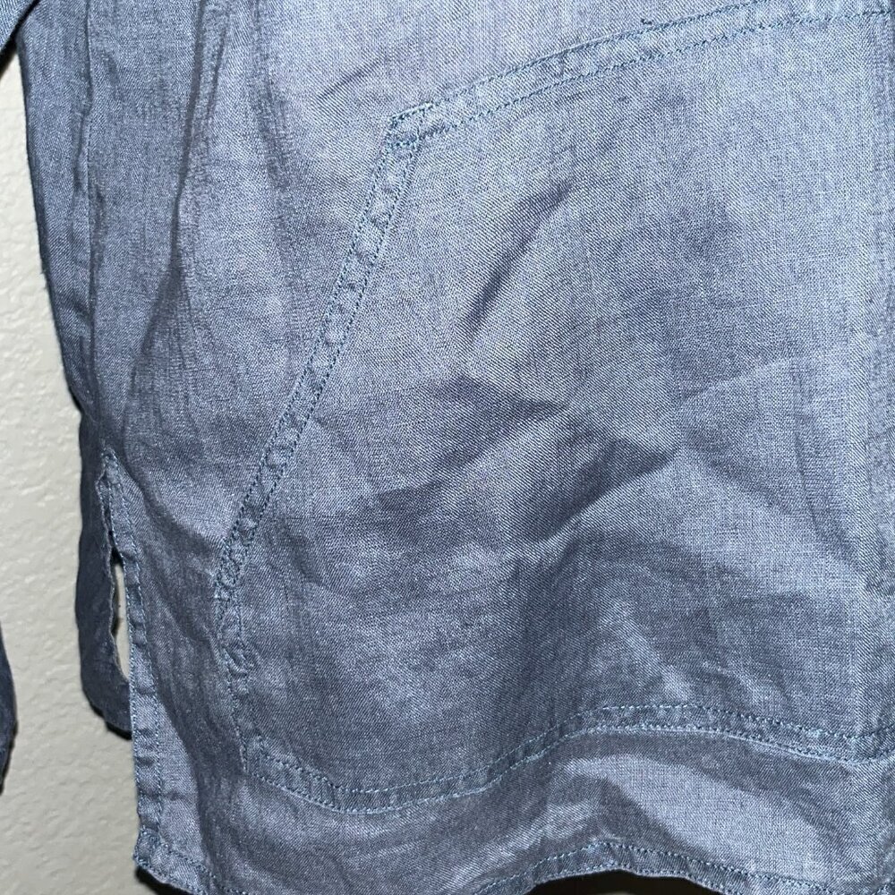 SUNDANCE BLUE 100% LINEN LONG SLEEVE RELAXED POP-OVER TUNIC SHIRT BLOUSE  EUC -S - Picture 4 of 13